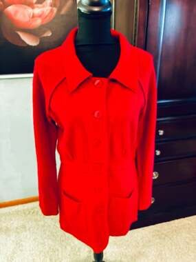 Sparrow Anthro Red Boiled Wool Button Down Sweater Coat Jacket Sz L A443